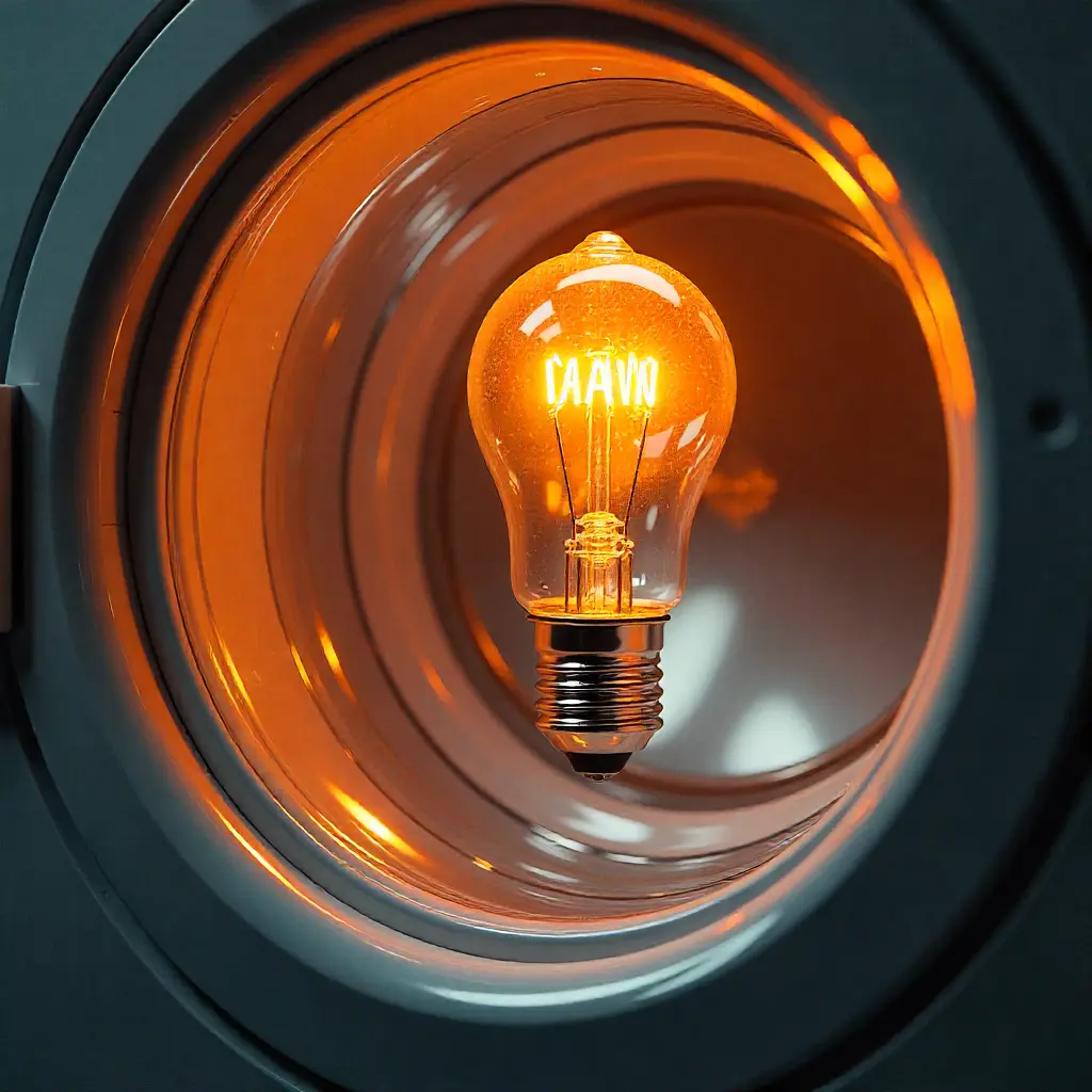 Translucent glass-like appliance components floating in space with warm internal glow