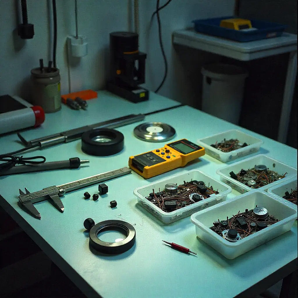 Clean technical workspace with appliance components and tools